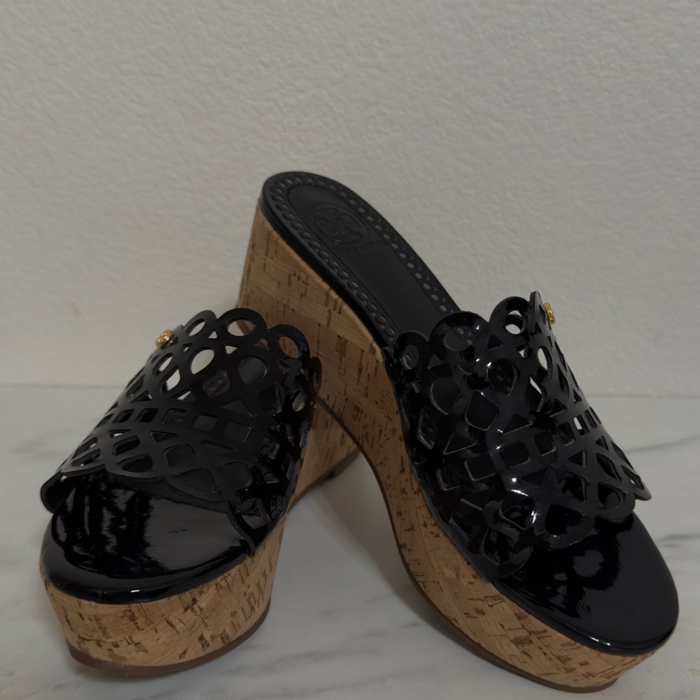 Tory Burch Black Wedge Sandals